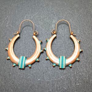 bronze tribal hoop earrings copper turquoise